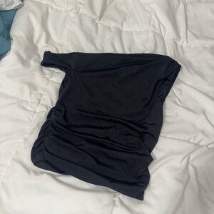 Forever 21 Black Asymmetrical Ruched Sleeveless Blouse